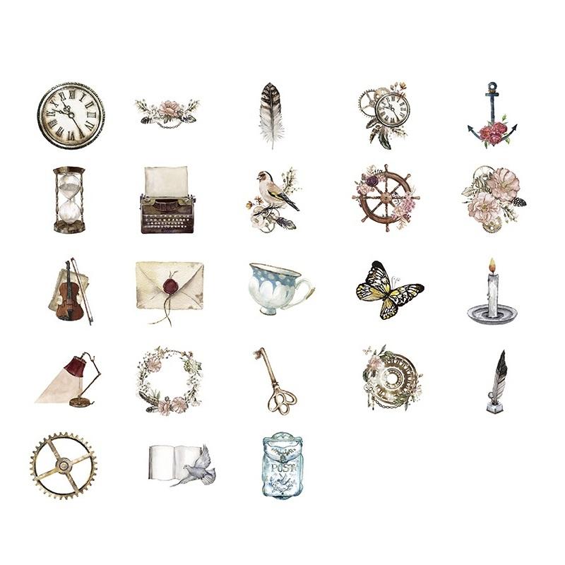 46pcs Retro Things Stickers Set Mini Vintage Clock Book Note Sticker Home DIY Adhesive Diary Decoration Gift Seal