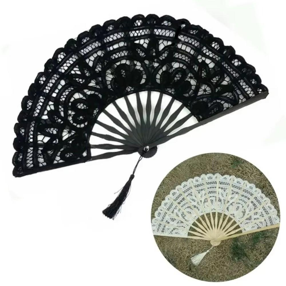 Hollow Ribs Vintage Lace Hand Fan Lace Dance Handheld  Fan Embroidered Folding Fan  Wedding Party