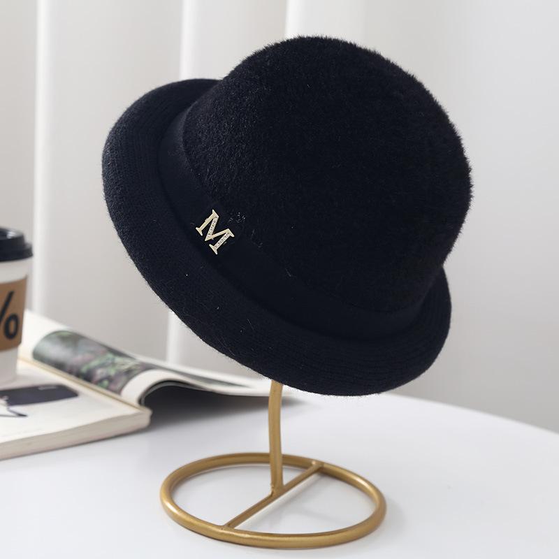 

Осенне-зимняя женская панама, корейская шапка из искусственного меха кролика, шапка-тазик, шапка-купол, зимняя модная шерстяная шапка, теплая утолщенная шапка M（56-58cm） чёрный