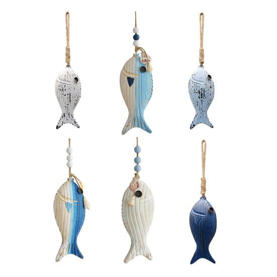 Wall Hanging Decoration Fish Shaped Wood Carving Pendant with Lanyard Easy to Hang Versatile Wall Art for Bathroom Door Entrance