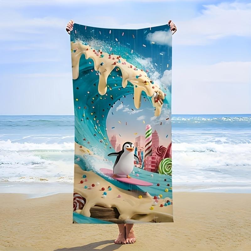 Superzachte strandlaken, absorberend en zandbestendig, lichtgewicht en sneldrogend, tropisch oceaan kawaii design met pinguïn W60*H130(CM)
