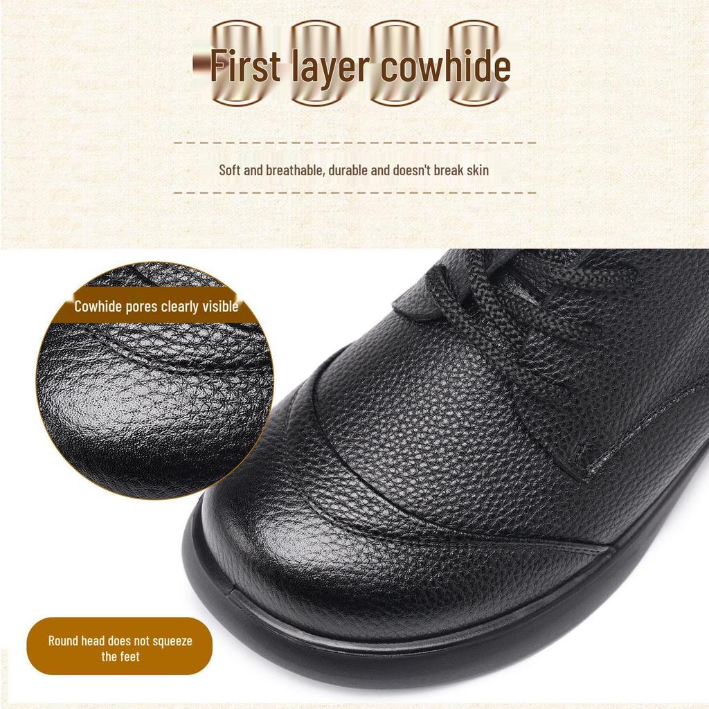 Women's Soft Sole Leather Chunky Heel Round Toe Lace-Up Shoes - Comfortable Plus Size for Autumn