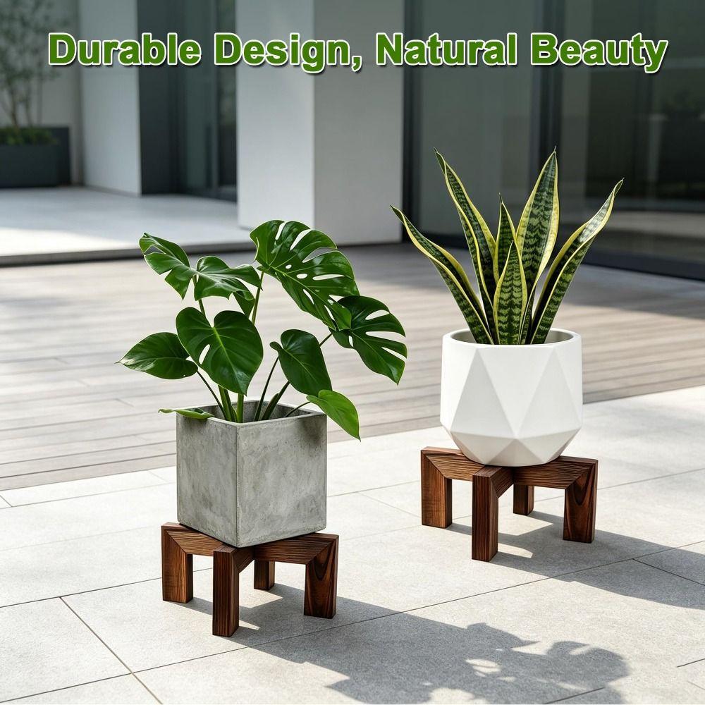 Pine Wood Flower Pot Rack Brown Wood Grain Cross Display Stand Tabletop Plant Shelf Living Room