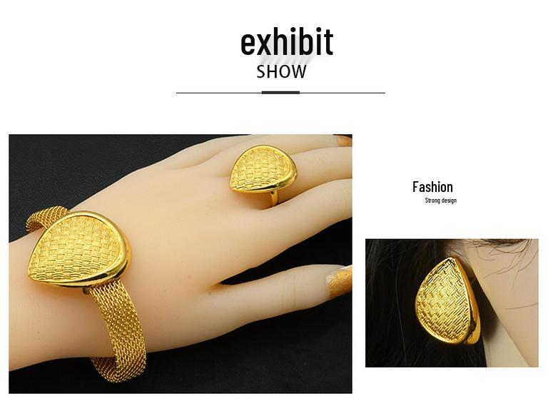 24K Dubai Gold Bridal Jewelry Set: Necklace, Bracelet, Earrings, Ring for African Women
