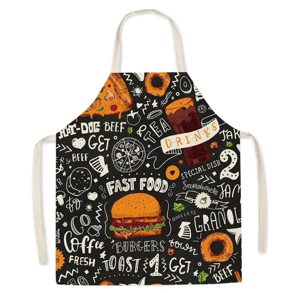 Cute Gourmet Burger Fries Pizza Pattern Kitchen Cooking Apron Men's Sleeveless Women's Cooking Baking Bib