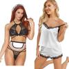 Ladysta  Costume for Women Black-White Net Maid Roleplay & Stylish Lace Babydoll Lingerie Set - Women With Top And Short Nightwear Freesize (S M L)