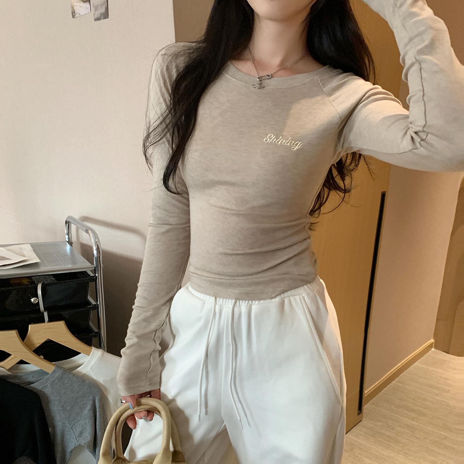 Women s Slim Fit Lyocell Tencel Wool Round Neck Embroidered Long Sleeve Base Layer Top – White S