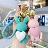 Resin Peach Heart Rabbit Keychain Pendant for Backpacks & Cars