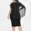 O-Neck Short Sleeve Chiffon Shawl Pleated Decor Women Dress Solid Color Plus