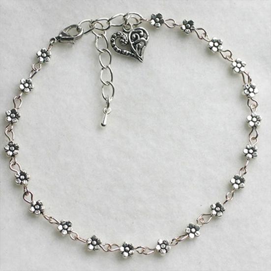 Kvinnors Retro hjärta Blommor Barfota Sandal Beach Anklet Chain Foot Smycken
