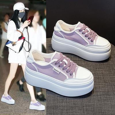 Mesh atmungsaktive Muffin-Schuhe Damen 2025 neu Sommer vielseitig zum Schnüren Plateauschuhe hohl lässig Koreanische Version Tide