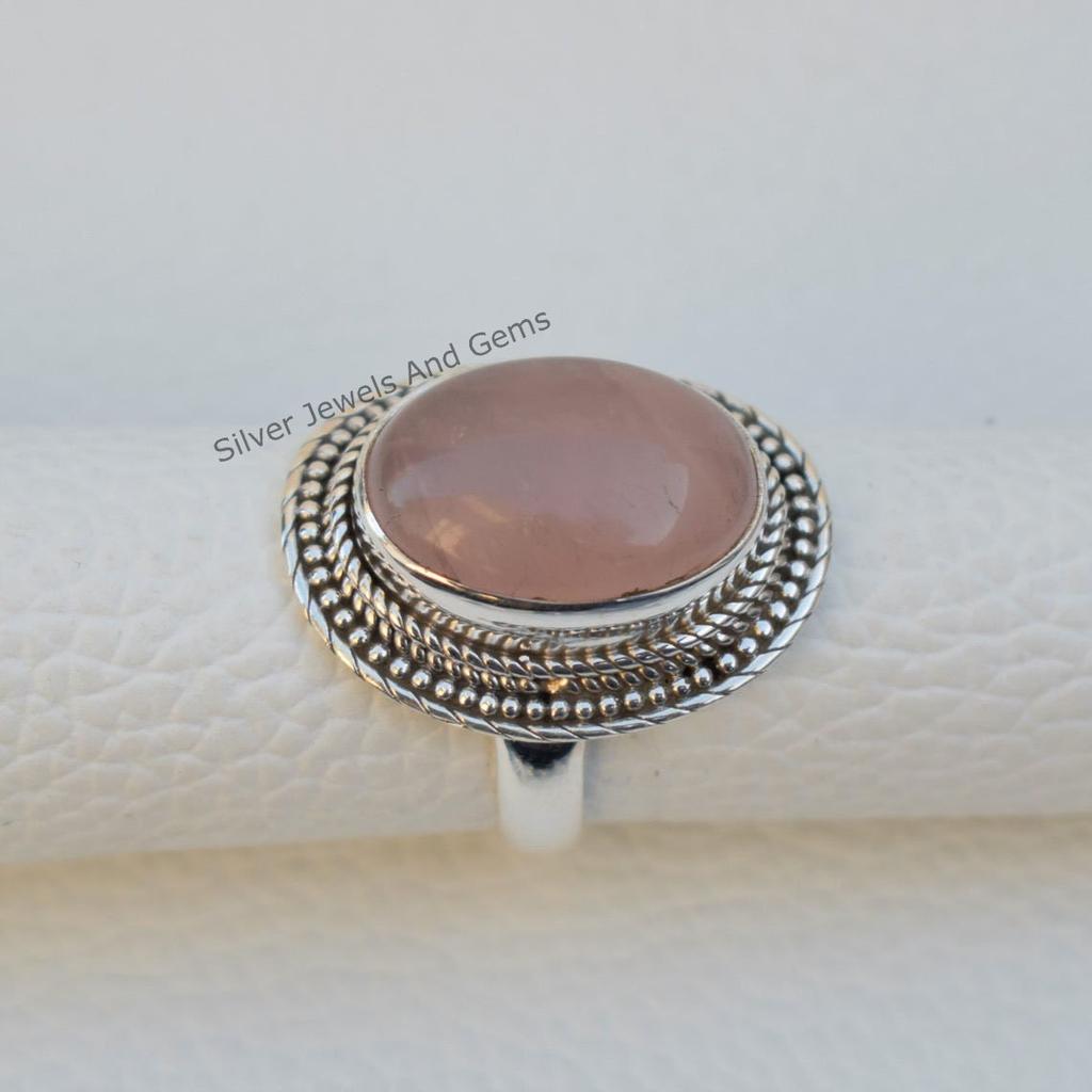 Natural Rose Quartz Ring, Handmade Ring, 925 Sterling Silver Ring, Birthday Gift, Capricorn Birthstone Ring, Boho Ring, Designer Ring