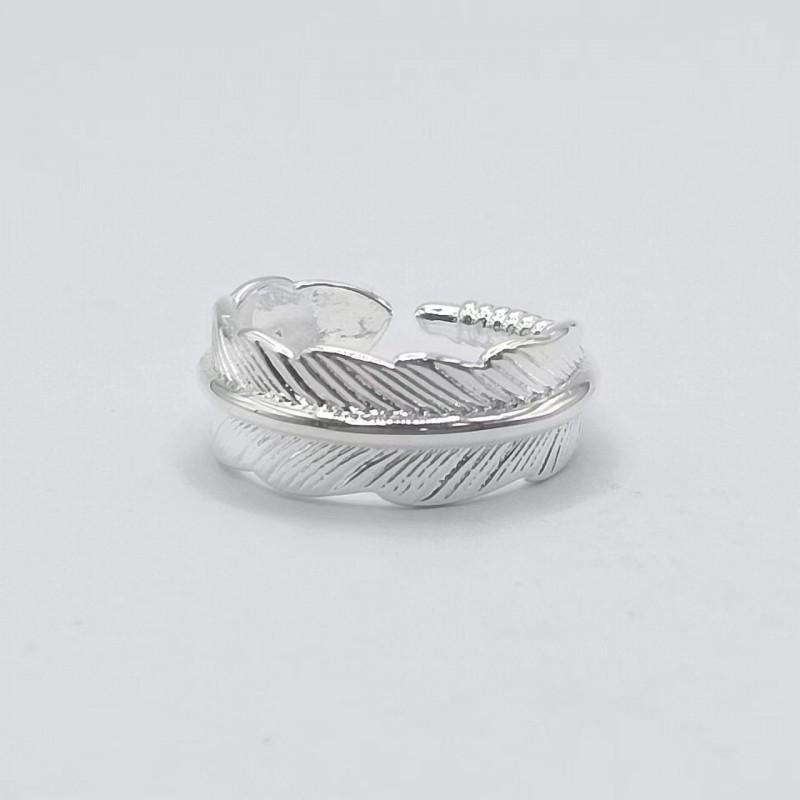 Handcrafted Feather Design Adjustable Ring Men Women Vintage Style Plated Couple Matching Rings