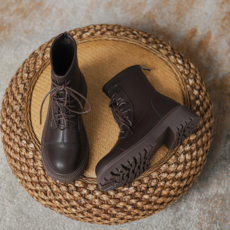 Martinky dámské podzimní malé na silné podrážce šněrovací zadní zip vnitřní zvýšení výšky britské krátké boty zvýšení výšky vysoký podpatek