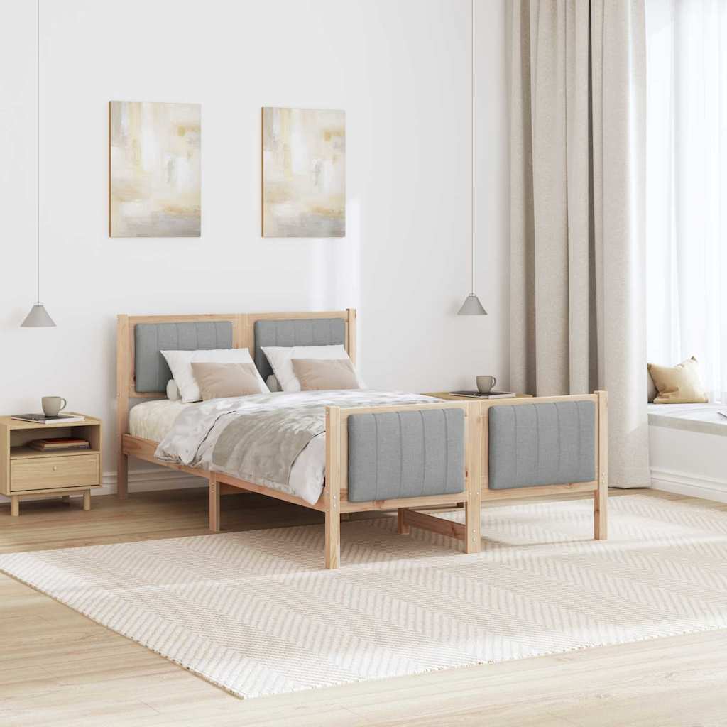 Bed Frame in Brown and Light Gray 120 x 190 cm Solid Pine Wood