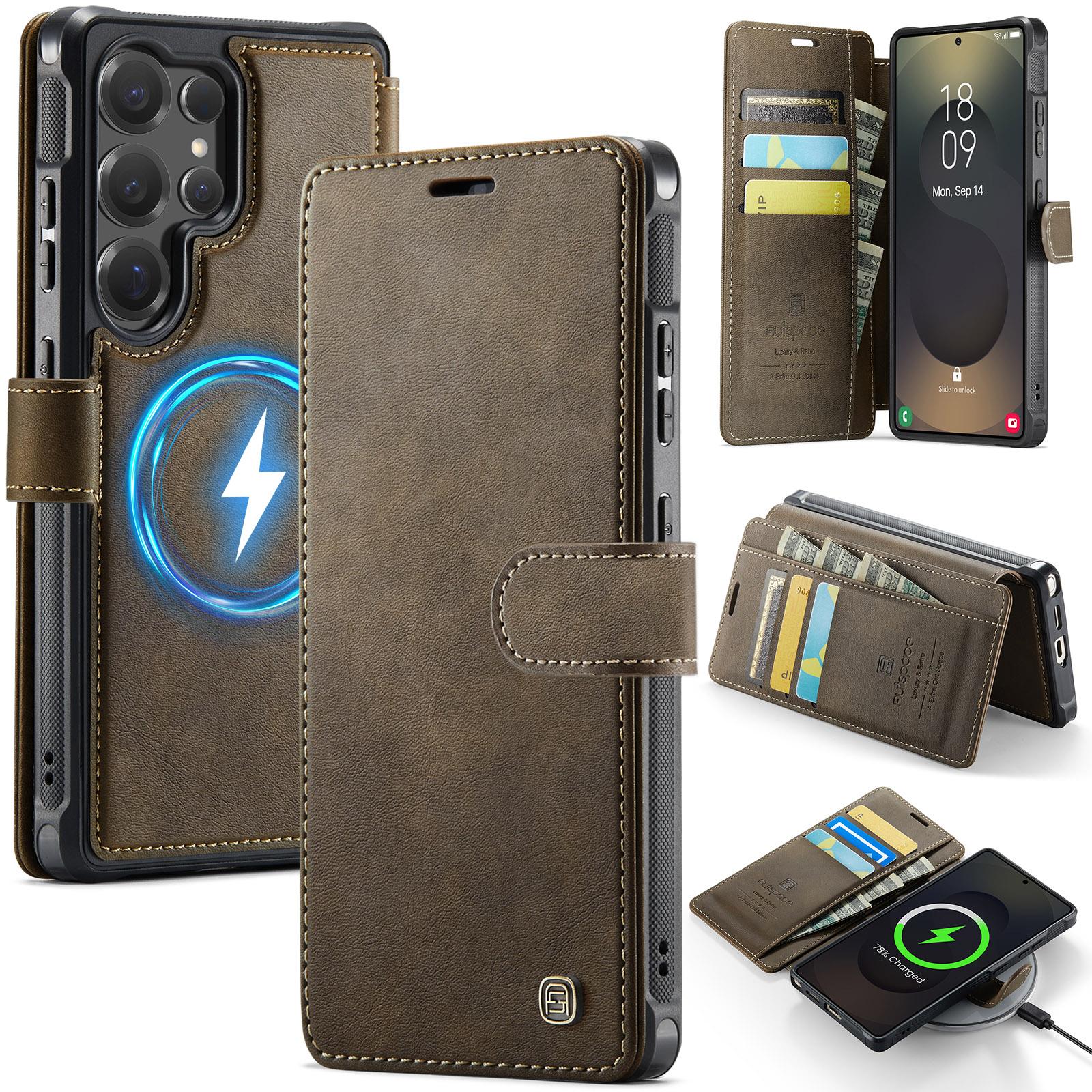 

AutSpace-A15 Wallet Case For Samsung Galaxy S26 Ultra , Fashion Premium PU Leather Card Holder Phone Back Cover Protector Skins Shell For Samsung Galaxy S26 Ultra коричневий