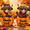 Desktop Pumpkin Sculpture Highland Cow Ornament, Resin Figurine Decorations, Creative Halloween Home Decoration Table Centerpiece for Autumn