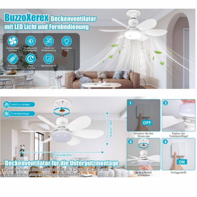 Ceiling Light with Fan,Ceiling Fan with Lighting and Remote Control,Small Quiet Ceiling Fan with 3 Wind Levels,Dimmable,Timing Function for Bedroom