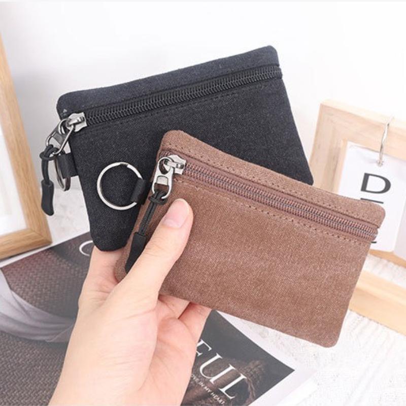 Bolsa de Lona Mini Porta-Moedas Cor Sólida Zíper Porta-Chaves Bolso para Dinheiro Carteira Mulheres Homens Pequeno Porta-Cartões Porta-Moedas