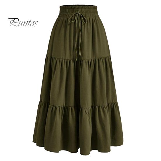 Stil boem fustă de vară pentru femei, talie înaltă elastică, cu cordon reglabil, culoare solidă, linie A