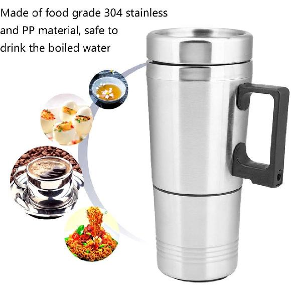 Qiilu Heated Travel Mug 12V Electric Car Kettle Boiler Stainless Steel Heating Cup Coffee Tea Warmer Cup 350ML+150ML