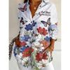 Women's Long-Sleeve Shirt Star-Print Button-Down Collar Fashionable Breathable Shirt Casual Everyday Loose-Fit Versatile Shirt