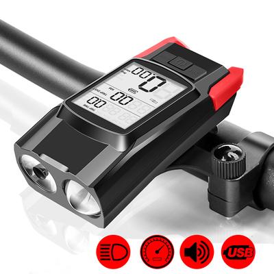 Computador de bicicleta com velocímetro USB recarregável LED luz de bicicleta cronômetro de bicicleta com buzina farol à prova d'água equipamentos de bicicleta