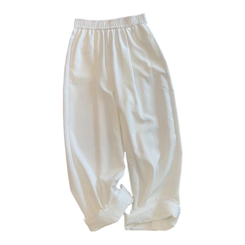 Lace pants wide-leg pants women's summer new elastic waist drawstring loose and thin versatile casual thin nine-point pants