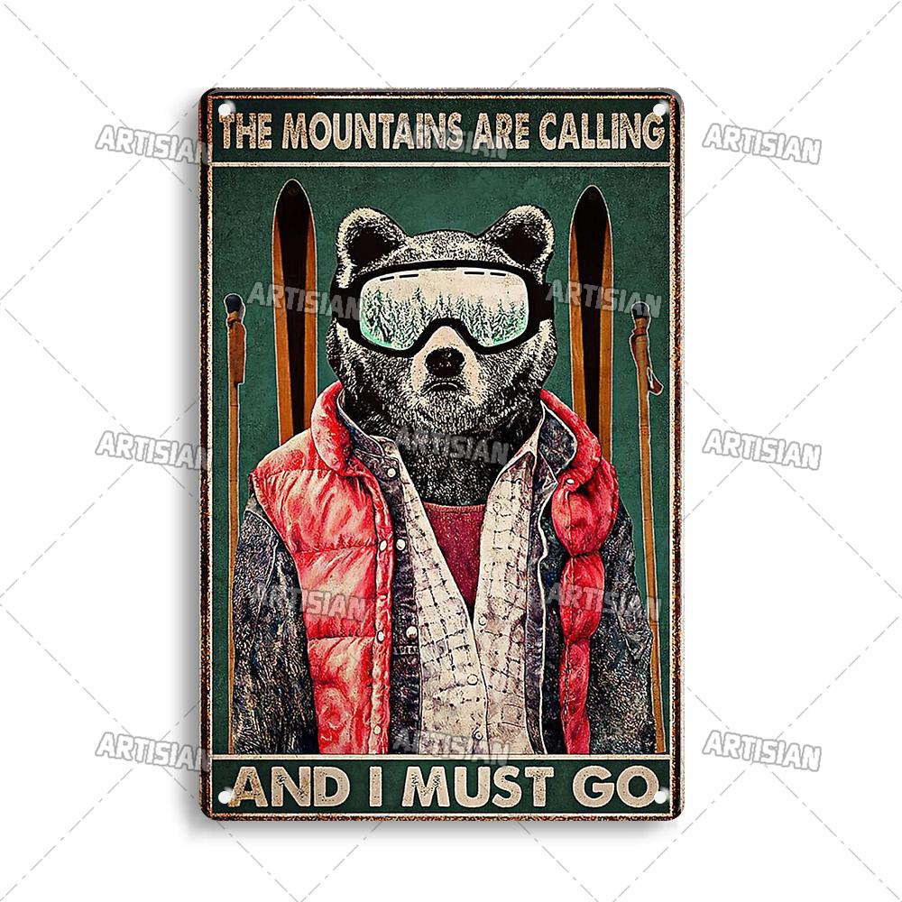 Artisian Skiing Snowboarding Metal Poster Sledding Tin Plaque Sport Decorative Plate Wall Decor Garage Bar Pub Club Hotel Cafe