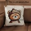 2D Cute Bear Pillows With Hats For Home Decor Pattern Cushion Cover Suitable For Sofa Bedroom Car Pillow Cover
