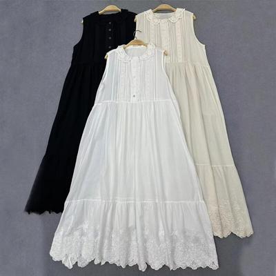 Spring Summer Japanese Mori Doll Neck Embroidered Dresses Loose Versatile Sleeveless Casual Bottom Dress