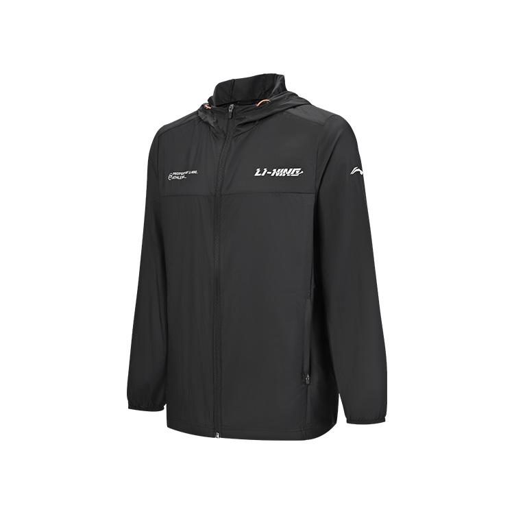 Li Ning Table Tennis Series Sports Fashion Hooded Printed Lightweight Versatile Breathable Windbreaker Unisex Outerwear Black AFDVD17-1