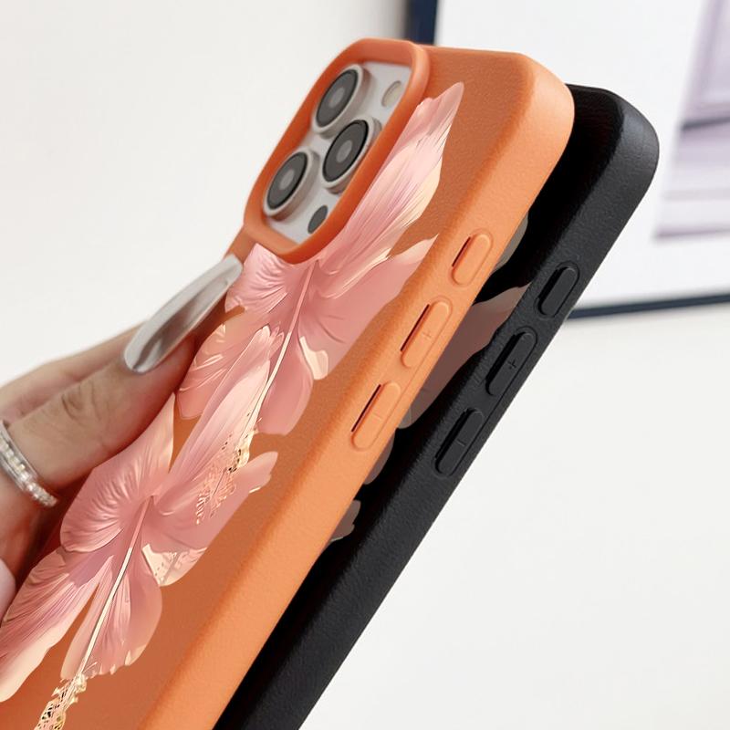 Pouzdro Pro iPhone 17 Pro Max Růžový vzor ibišku Kožená textura Silikonový kryt Pro iPhone 16 Pro Max 15 14 13 12 11 Air 16E