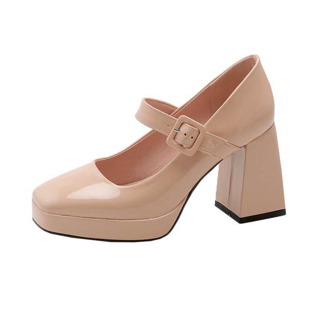 Krazing Pot PU Square Toe Super High Heels Summer Buckle Straps Shoes Big Size 43 Women Waterproof Pumps