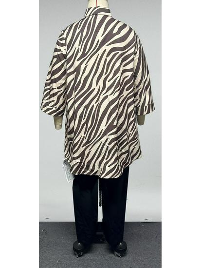 Plus Size Zebra Print Two-Piece Set: Short Sleeve Top & Wide-Leg Pants, Comfortable & Breathable.