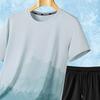 2Pcs/Set Men Summer Outfit O-neck Short Sleeve Printing T-shirt Elastic Drawstring Waist Shorts Set Loose Fit Quick Drying Sportswear