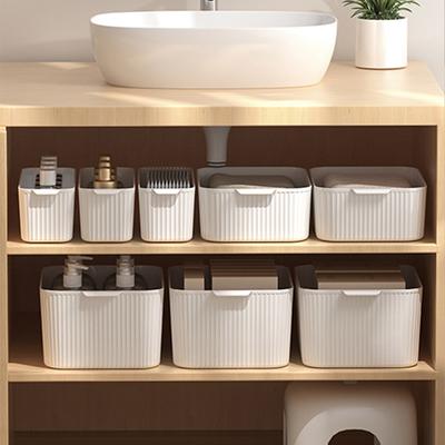 Opbergdoos voor make-up en cosmetica in de badkamer, plastic opbergmand voor cosmetica en huidverzorging, multifunctionele opbergdoos voor toiletartikelen.