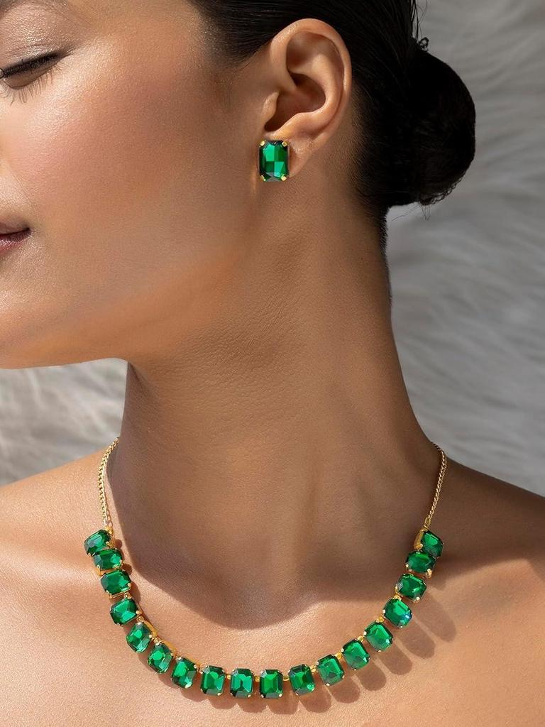 Women Stylish Emerald Necklace Set with Earrings | Latest Fancy Jewelery Set Design for Women & Girls