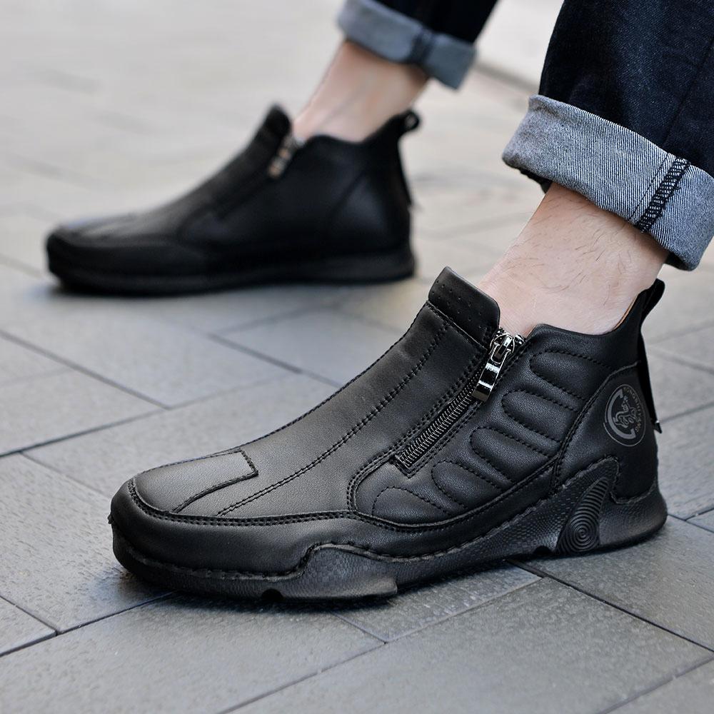 Fashion Brand Men's Breathable Soft Soled Casual Leather Shoes Fashion Spring New Style Men Comfortable Side Zipper Octopus Casual Shoes