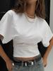 2025 Women's Solid Color Round Neck Top with Wide Sleeves and Cinched Waist