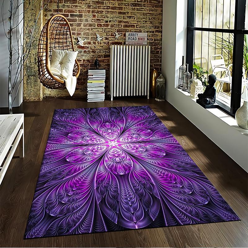 "Purple Mandala Floral Carpet with Abstract Ornamental Pattern Design" Suitable for Use As an Anti-slip for Living Room Bedroom Sofas
