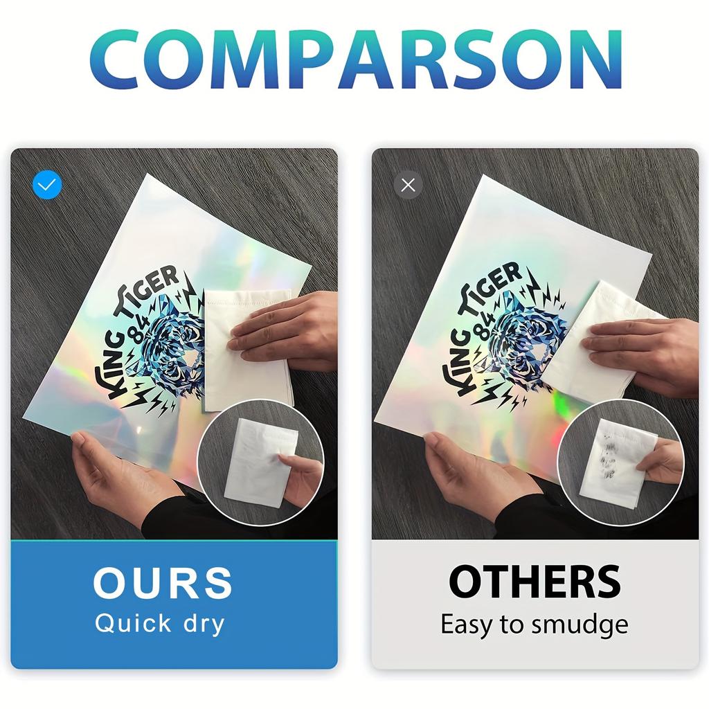 10 Sheets of Rainbow Holographic Vinyl Sticker Paper - Waterproof, Glossy, Quick-Drying, Compatible with Inkjet & Laser Printer