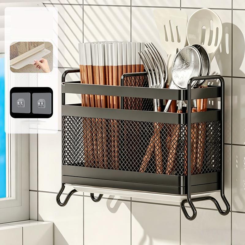 

[HGS]2/3 Partition Wall Mounted And Countertop Dual Use Kitchen Utensil Storage Rack Space Saving With Drain Tray[HGS]