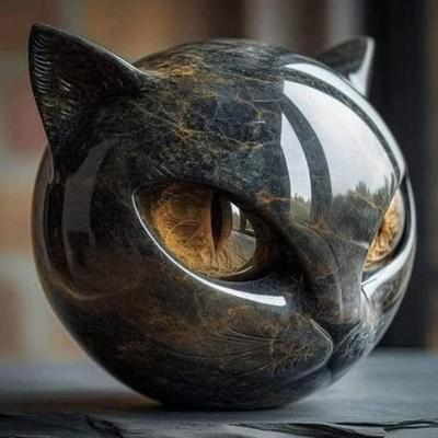 Yousheng Schwarze Katze Steinfigur Harz Katzenkopf Heilstein Marmor Textur Katze Stein Andenken Geschenk für Katzenliebhaber Frauen Männer