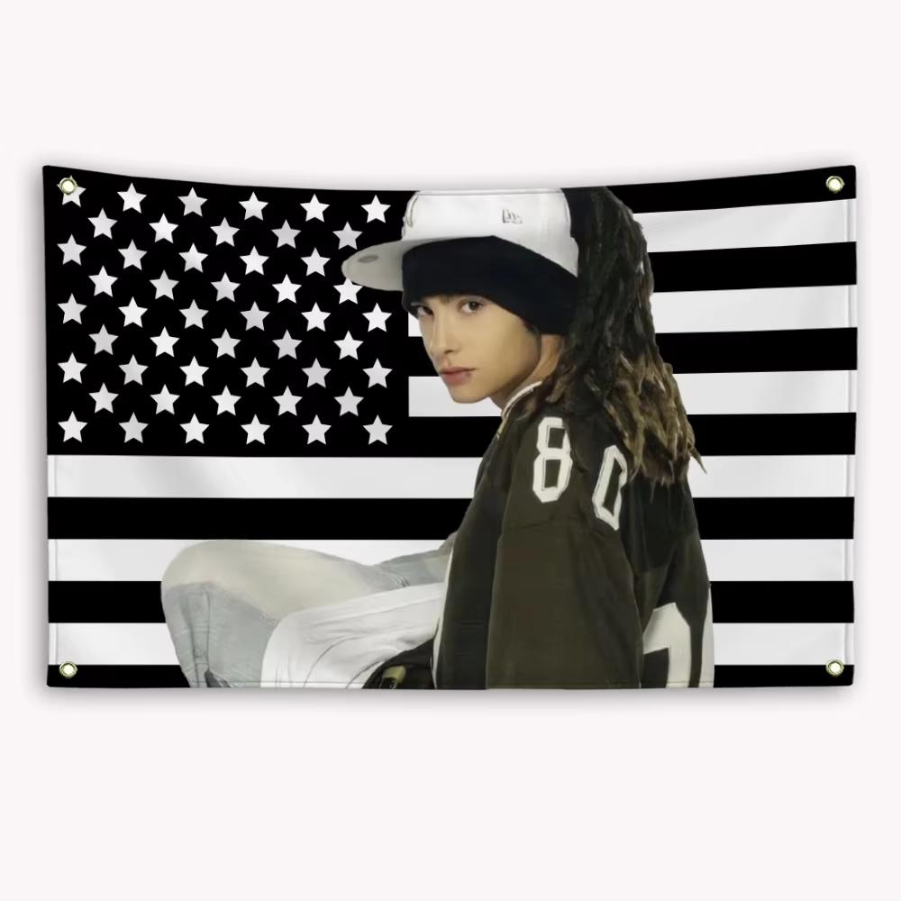 Tom Kaulitz American Flag Flat Printed Decorative Banner Indoor Outdoor Wall Hanging for Bedroom Garage Advertising 74x94cm(29x37in)