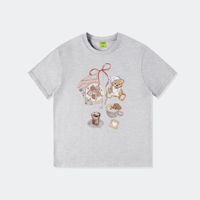 Women Plus Size Cotton Short Sleeve T-Shirt Cute Bear Print Loose Oversized Crew Neck Summer Casual Tee Tops For 100-300Lbs