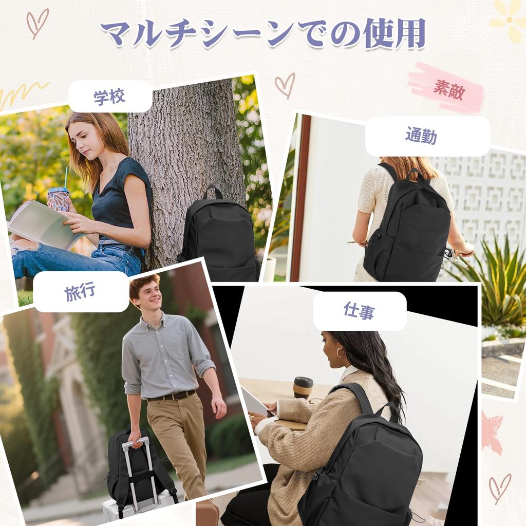 SEAFEW Women's Backpack, Large Capacity, Korean Style, for School, Work, Travel, and More, Lightweight and Waterproof, Black