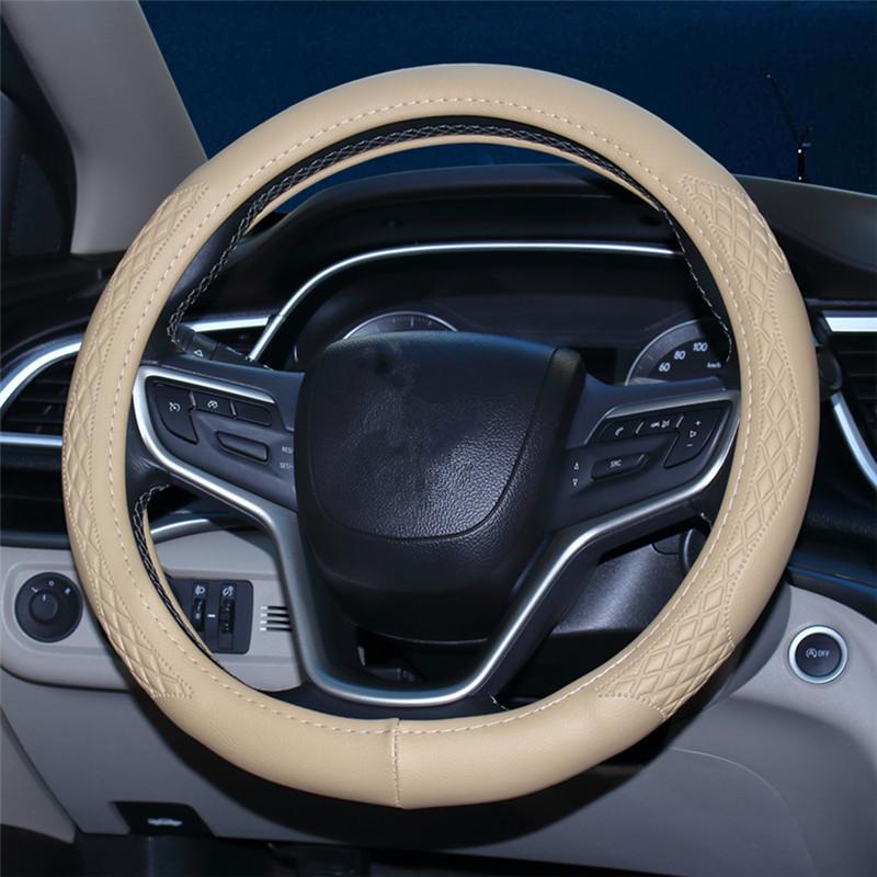 Universal Leather Car Steering Wheel Cover - All-Season Embossed Design