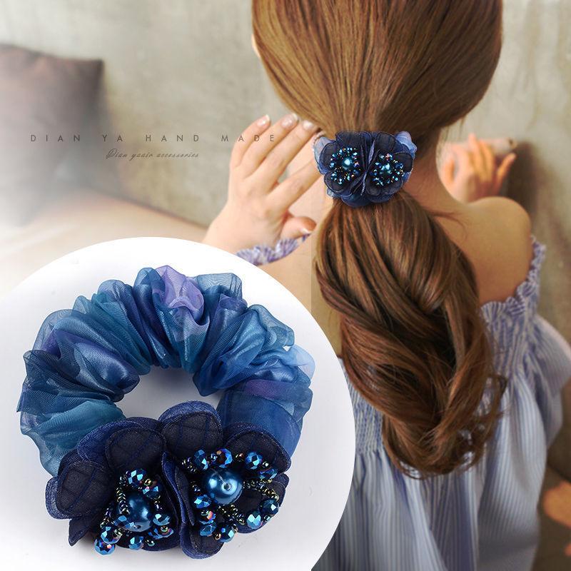Korean Elegant Flower Scrunchies Women Girls Elastic Hair Rubber Bands Accessories Tie Hair Ring Rope Ponytail Holder Headdress