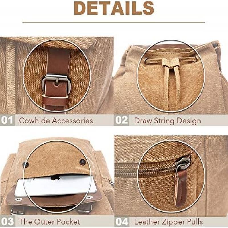 Rufun Canvas Backpack Vintage Laptop Backpack Large Capacity Travel Hiking Daypack Unisex Bag